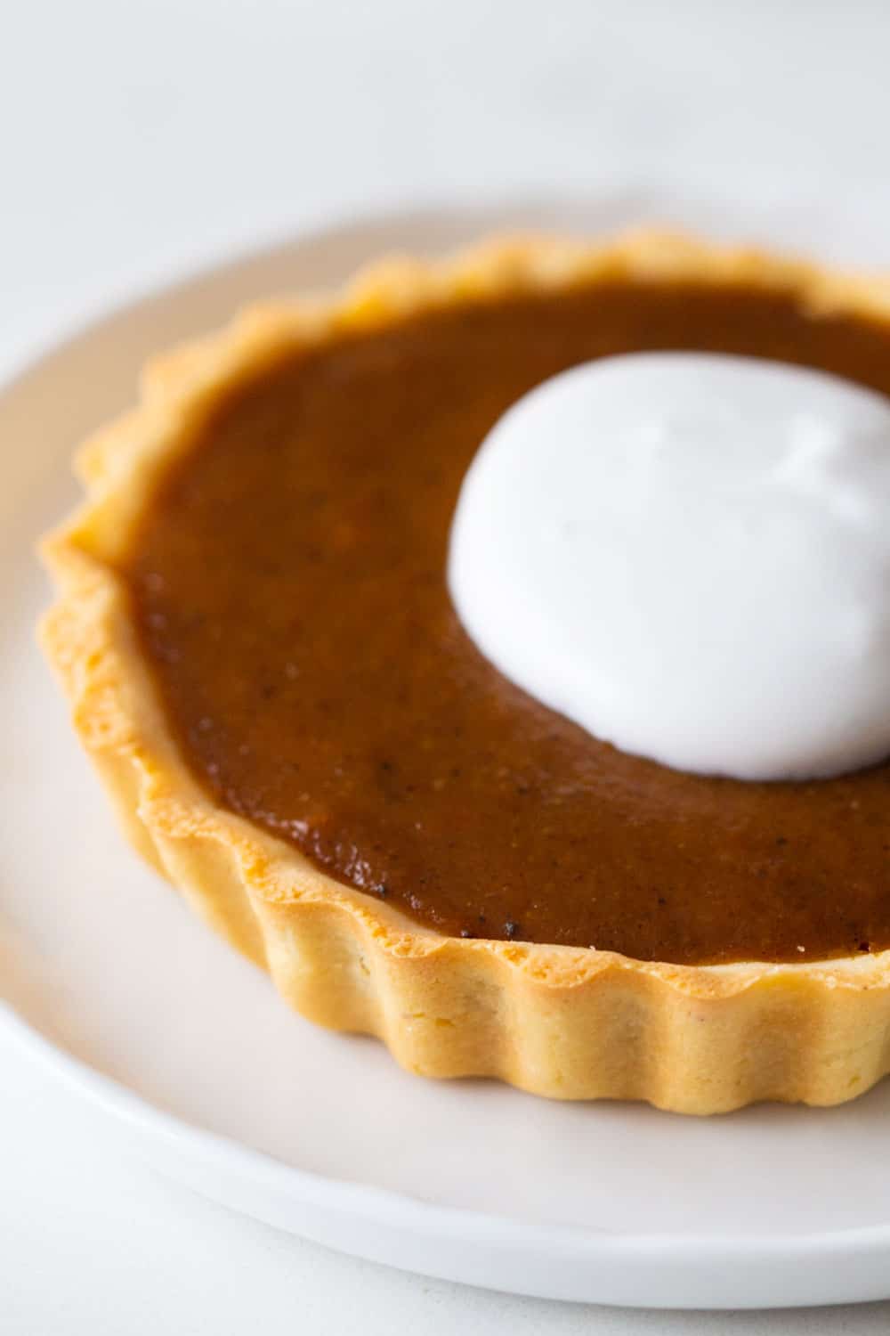 "Healthy" means a different thing for everybody. Why not be the nicest host ever and have a healthy pumpkin pie for everybody? Vegan Pumpkin Pie, Paleo Pumpkin Pie, Keto Pumpkin Pie and Regular Healthy Pumpkin Pie. Close up of pumpkin pie with whipped cream on top.