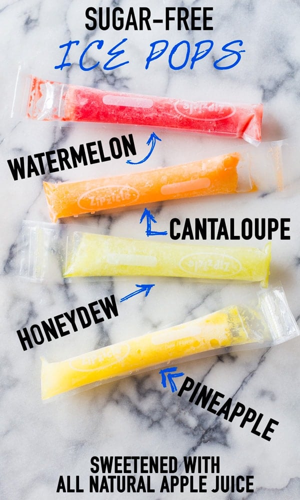 Sugar-free ice pops with their corresponding flavour written next to it.