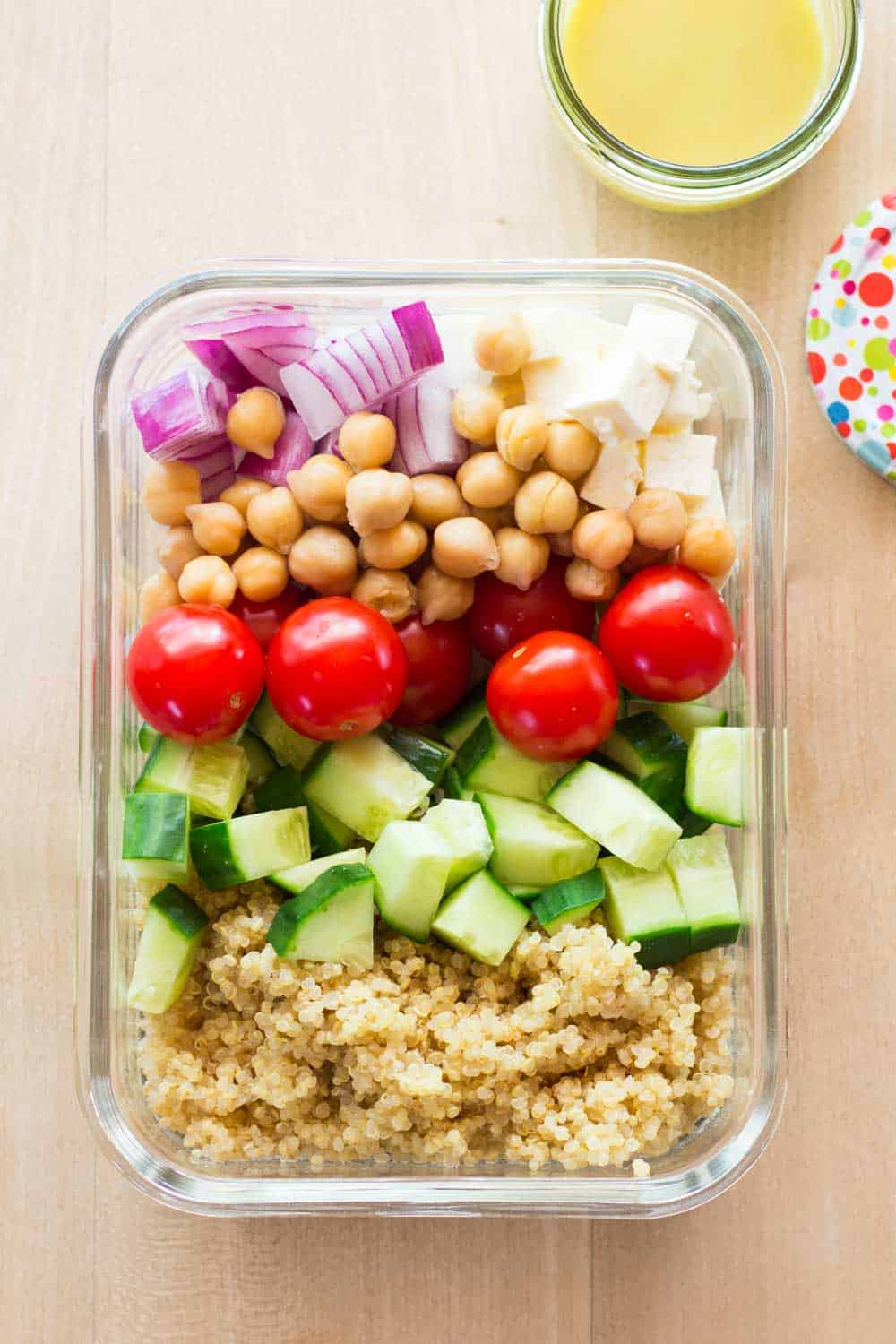 healthy meal prep bowl with lemon tahini dressing