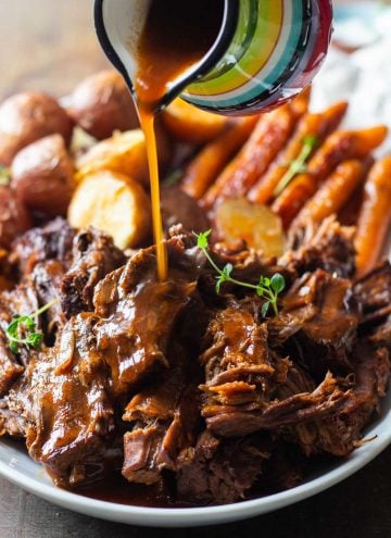 Instant Pot Pot Roast with potatoes carrots and gravy